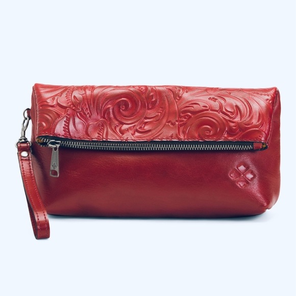 Patricia Nash-Valerie Tooled Leather Fold Over Wristlet Wallet-Lava-NWT - Picture 1 of 14
